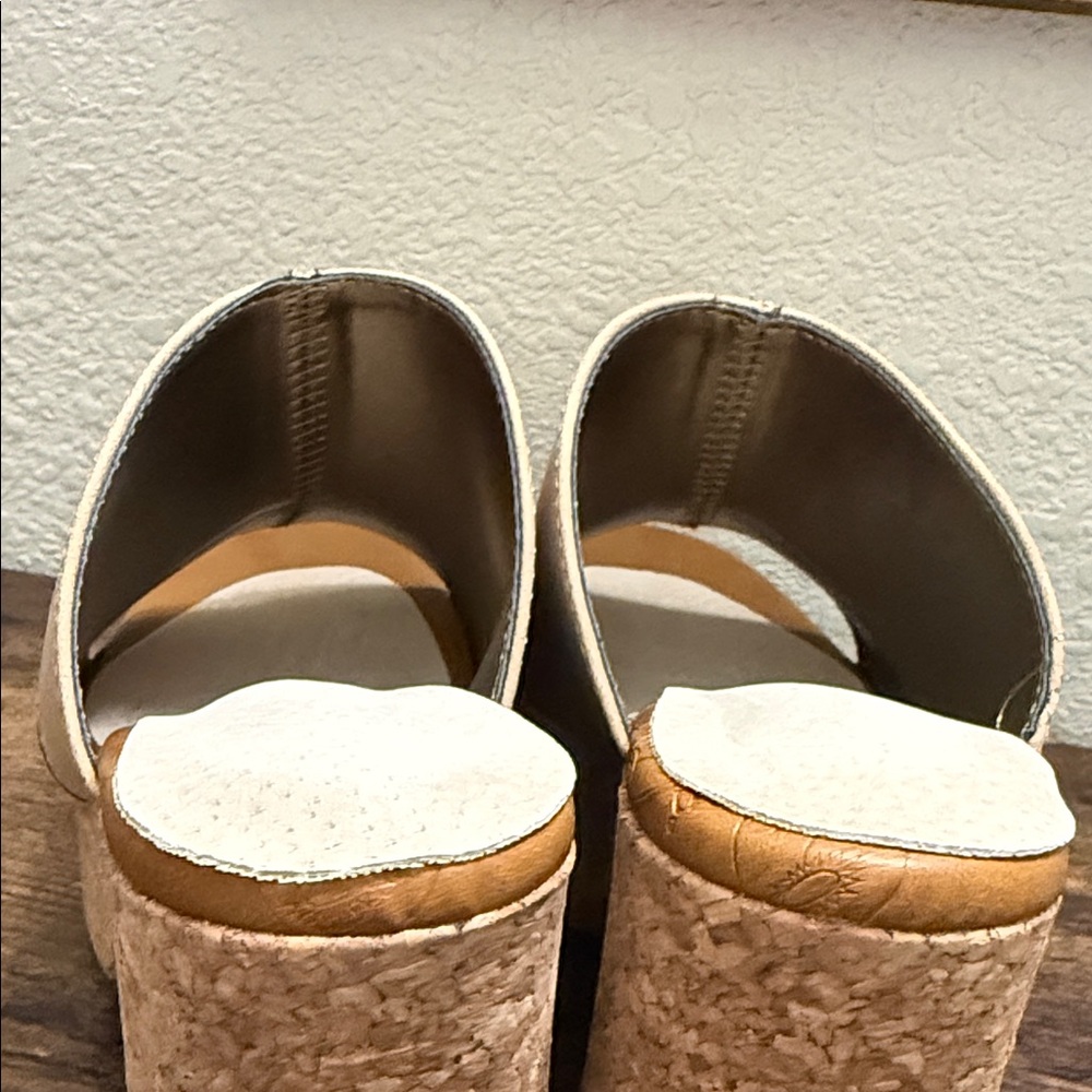 Neutral Beige Cork Platform Mules - Women's Slip-On Heels - Picture 8 of 8